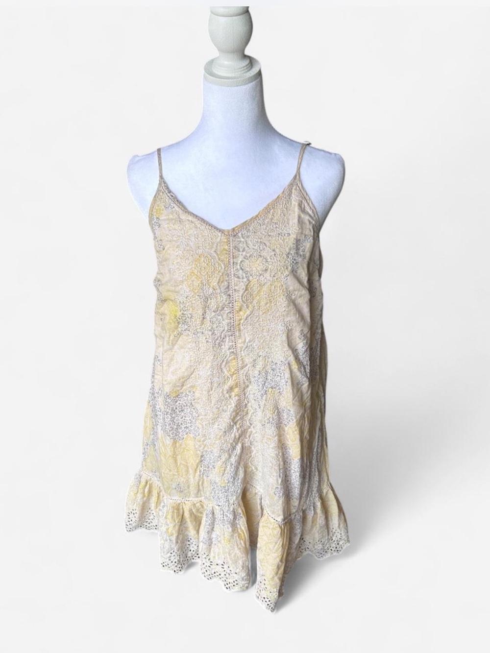 Y2K festival dress yellow boho cotton mini babydoll Rachel Zoe cotton mini Lace